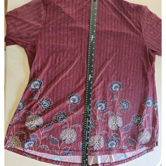 Timeson Blouse Women's 3XL Burgundy Floral Ruffle 3/4 Sleeve Round Neckline NWT - Picture 9 of 16